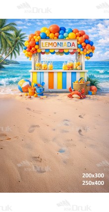 Tło fotograficzne „Kolorowa lemoniada na plaży z balonami” | 4043